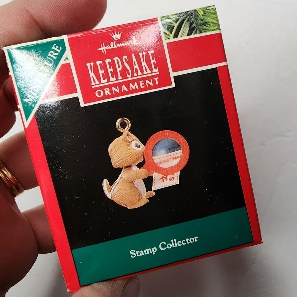 1990 Hallmark Keepsake Miniature Christmas Ornament STAMP COLLECTOR